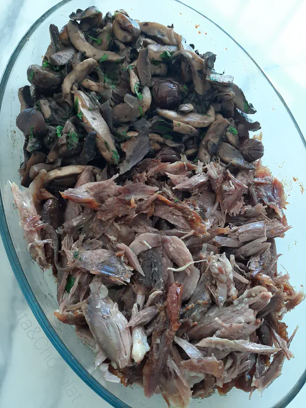 Confit goose with mushroom chestnut pan