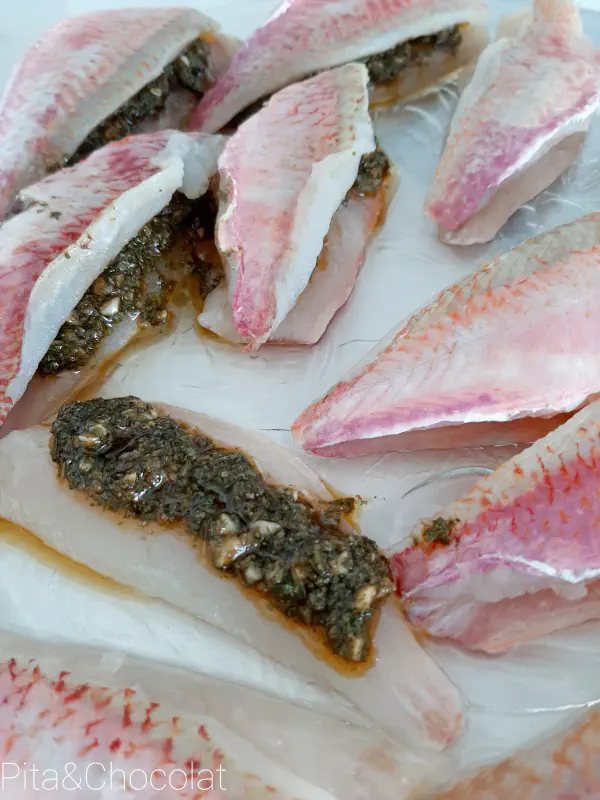Stuffed red mullet with chermoula