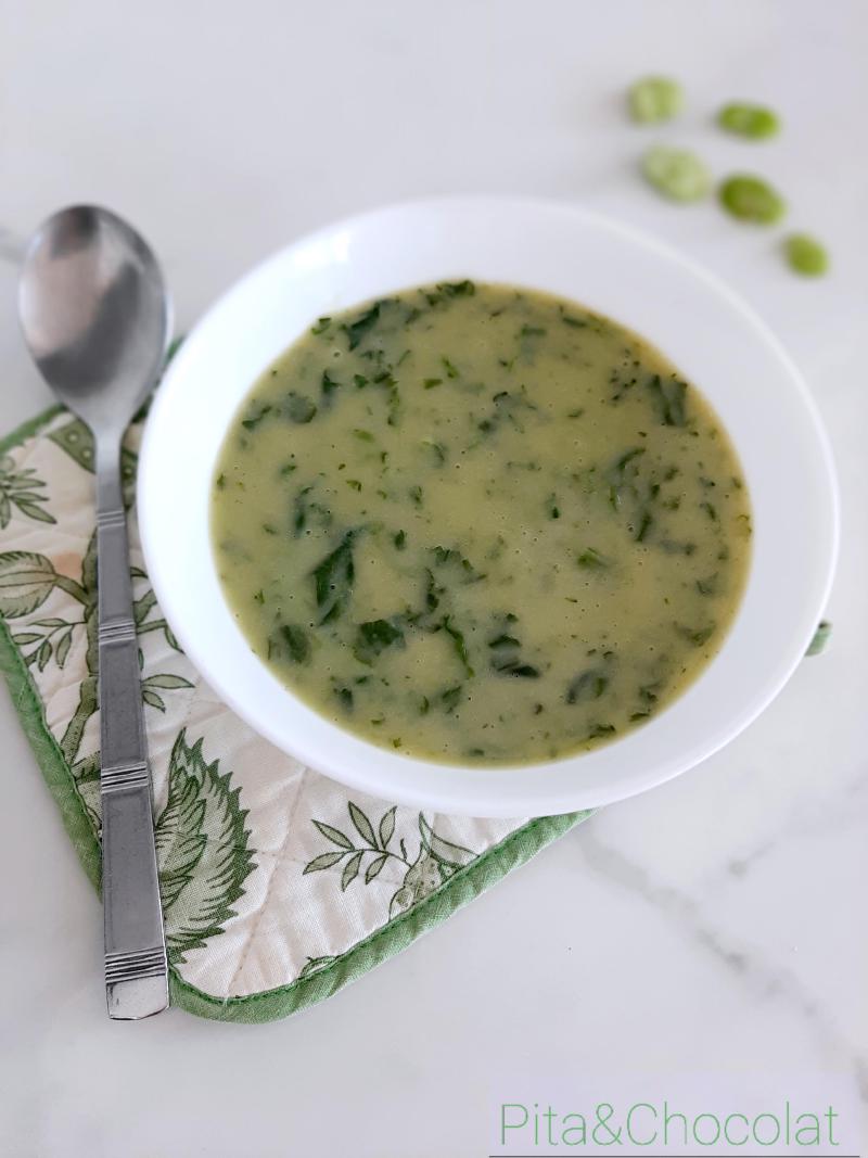 Velouté de fèves et épinards à l'huile d'olive